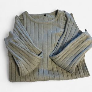 Ribbed Knit Sweater Dress - Green